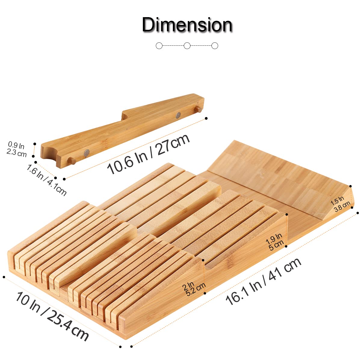 NIUXX bamboo knife block with built-in sharpener shown in-drawer setup