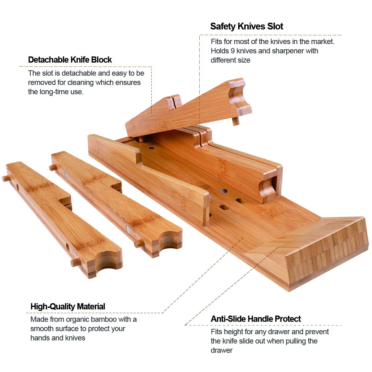 NIUXX non-slip knife slot design prevents slips during drawer use
