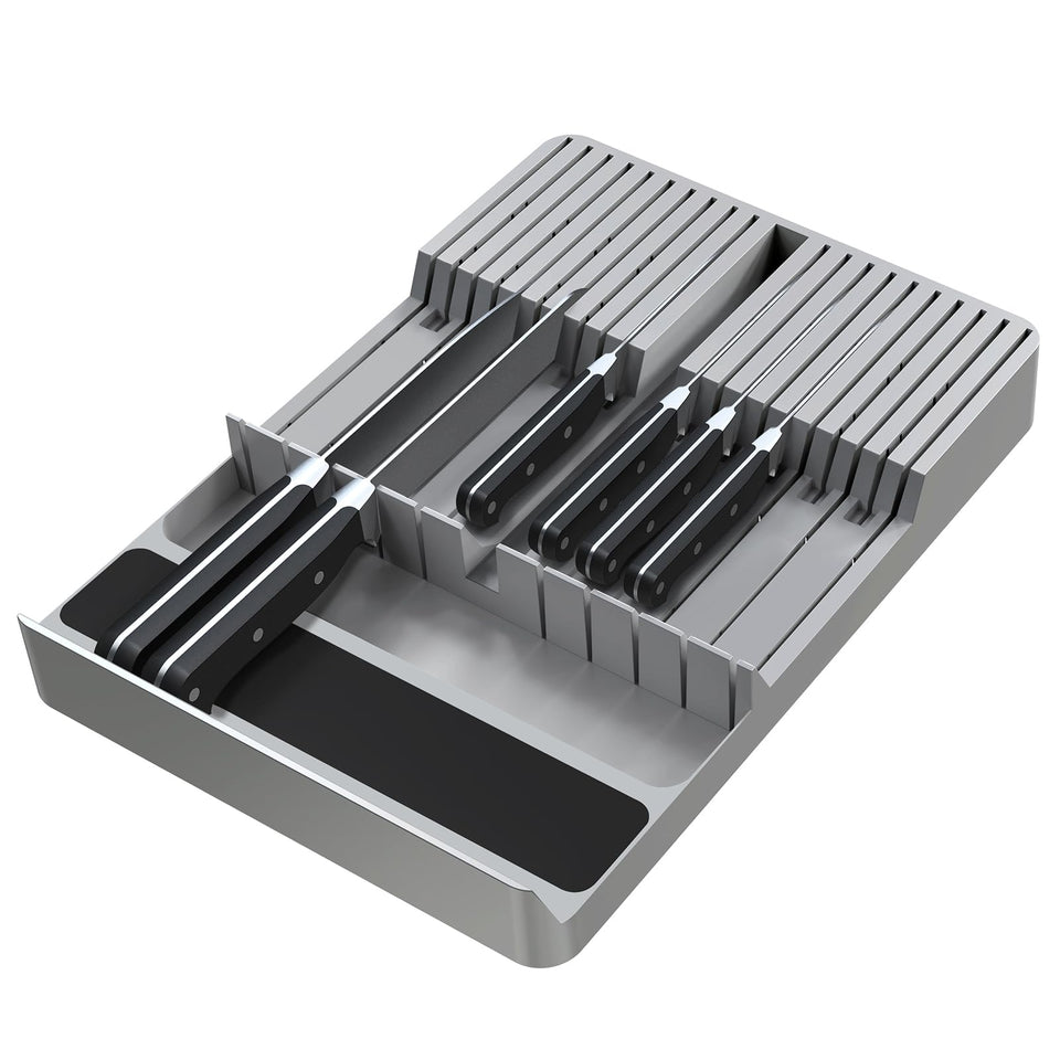 NIUXX knife drawer block top view shows organized storage for 20 blades