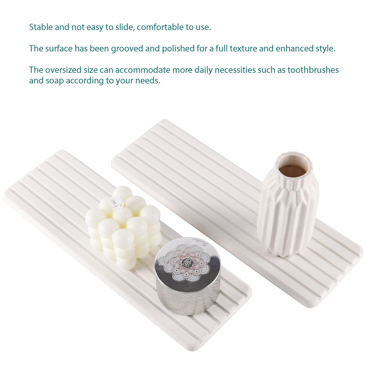 Niuyichee coaster used as a soap dish and bottle tray by the sink