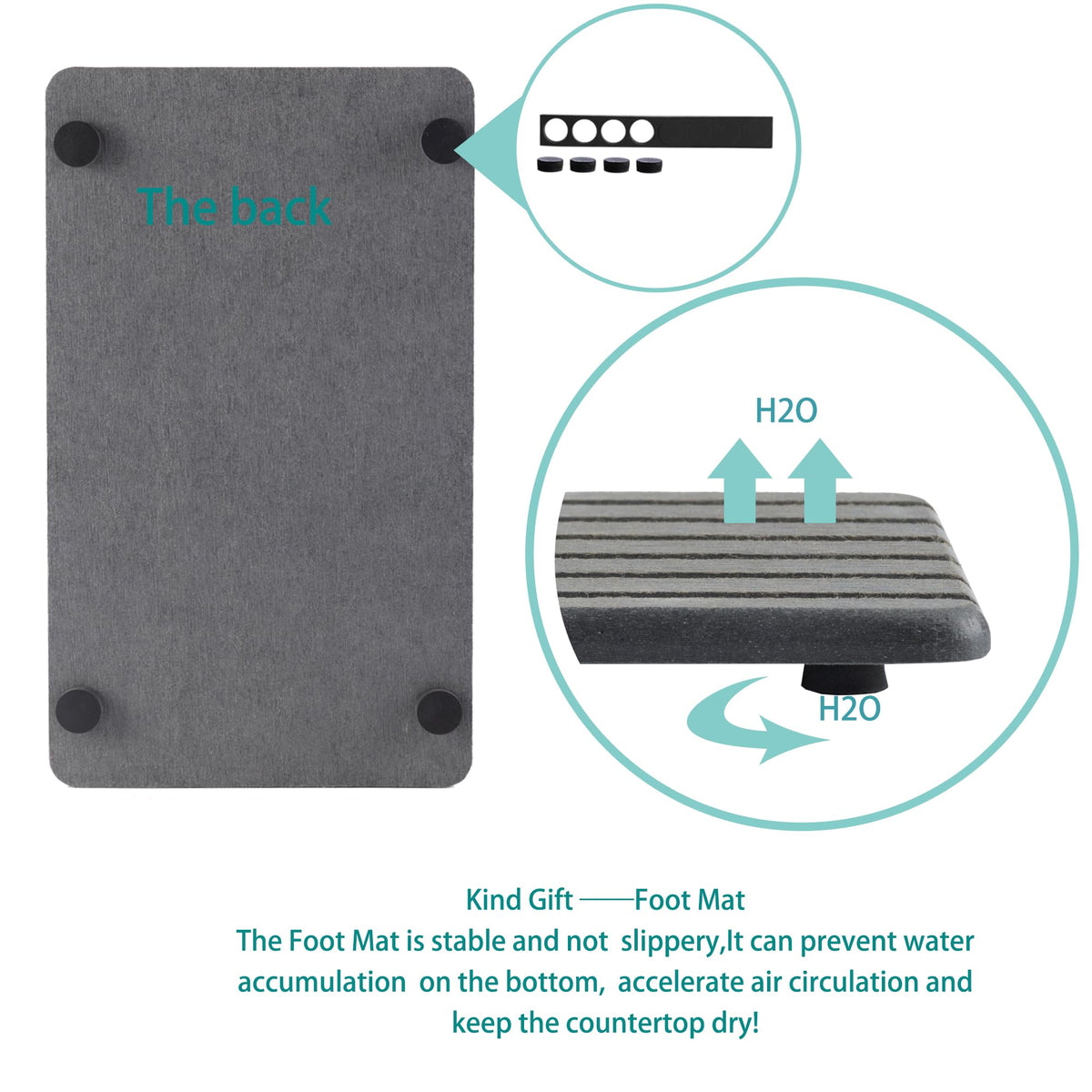 NiuYichee silicone footpads provide anti-slip stability on vanity.