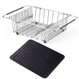 NiuYichee stainless steel drying rack over sink showing extended length for flexible fit