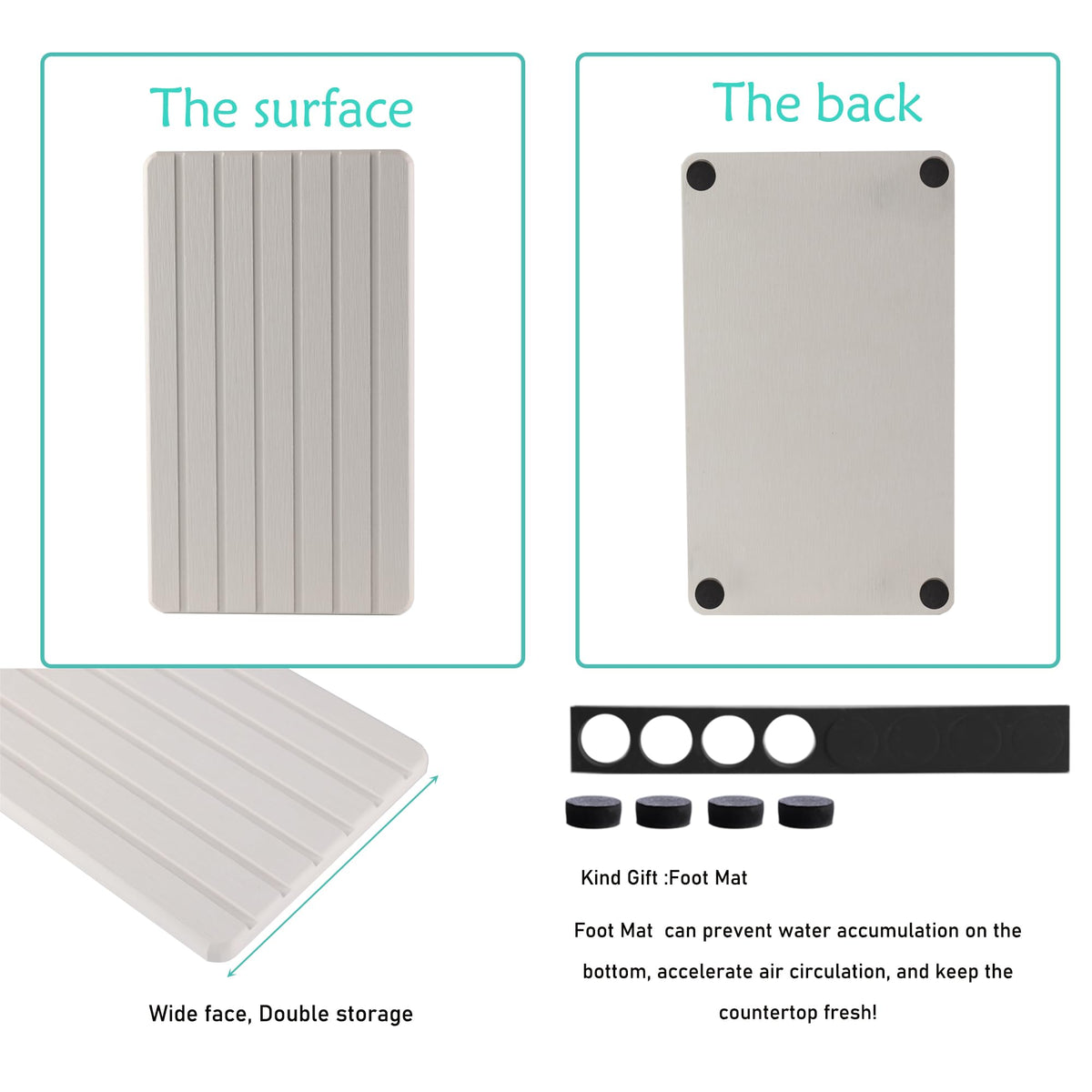 NiuYichee stone drying tray demonstrates compact 9.5 by 5.5 inches for countertops