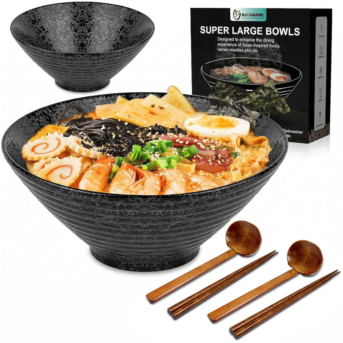 NJCHARMS ceramic ramen bowls set of 2 for durable daily use.
