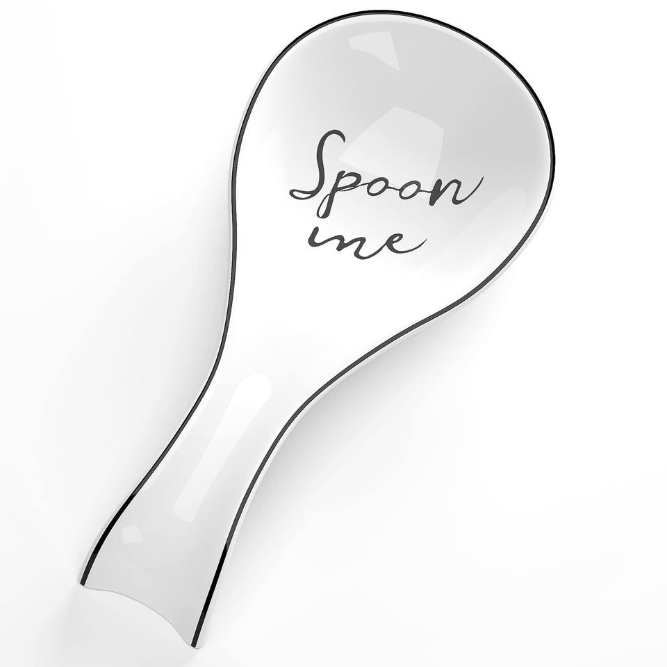 NJCHARMS ceramic spoon rest on stovetop catching drips to keep counters clean