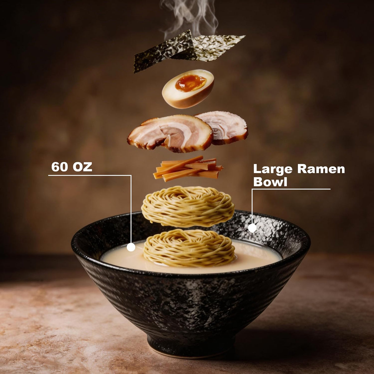 NJCHARMS ramen bowl 60 oz capacity supports generous portions.