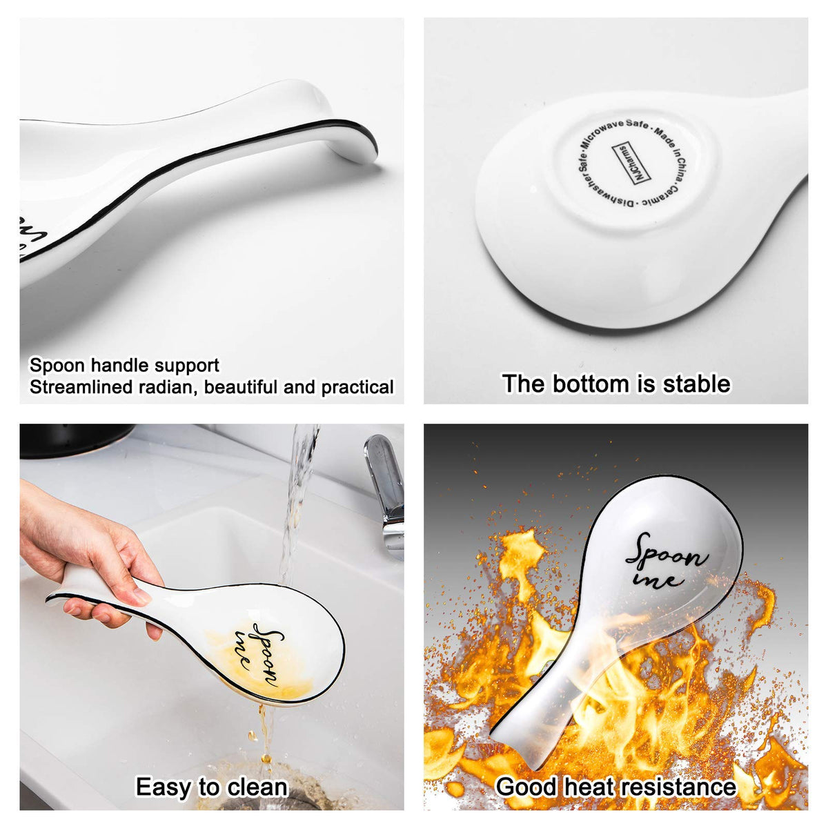 NJCHARMS glazed ceramic spoon rest showing easy cleaning surface