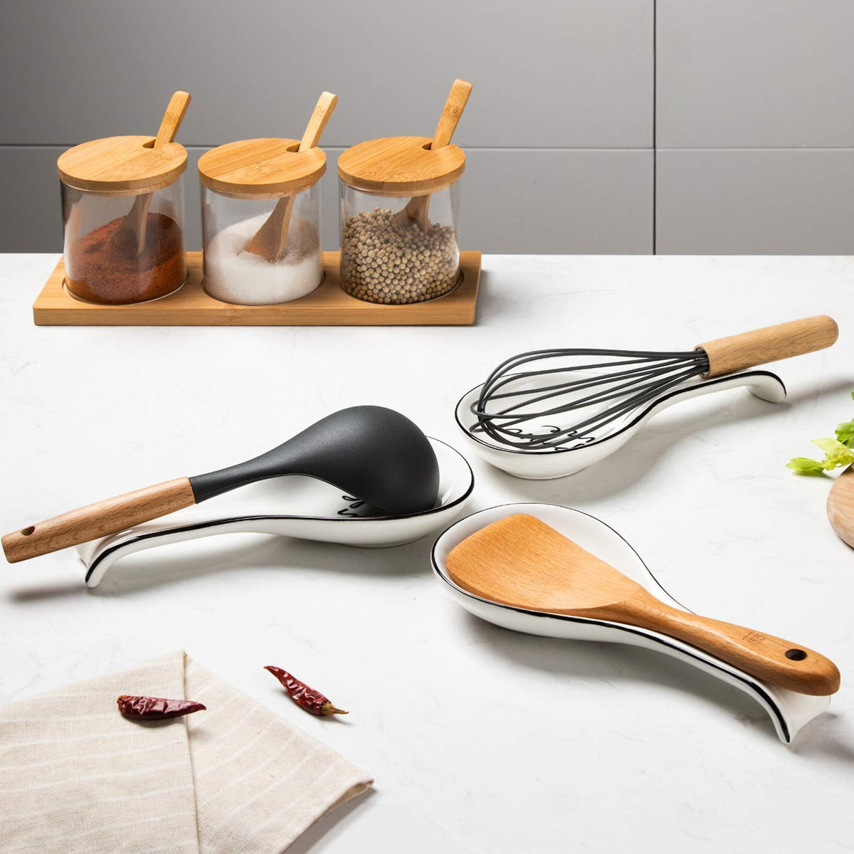 NJCHARMS spoon rest with stackable design saving counter space