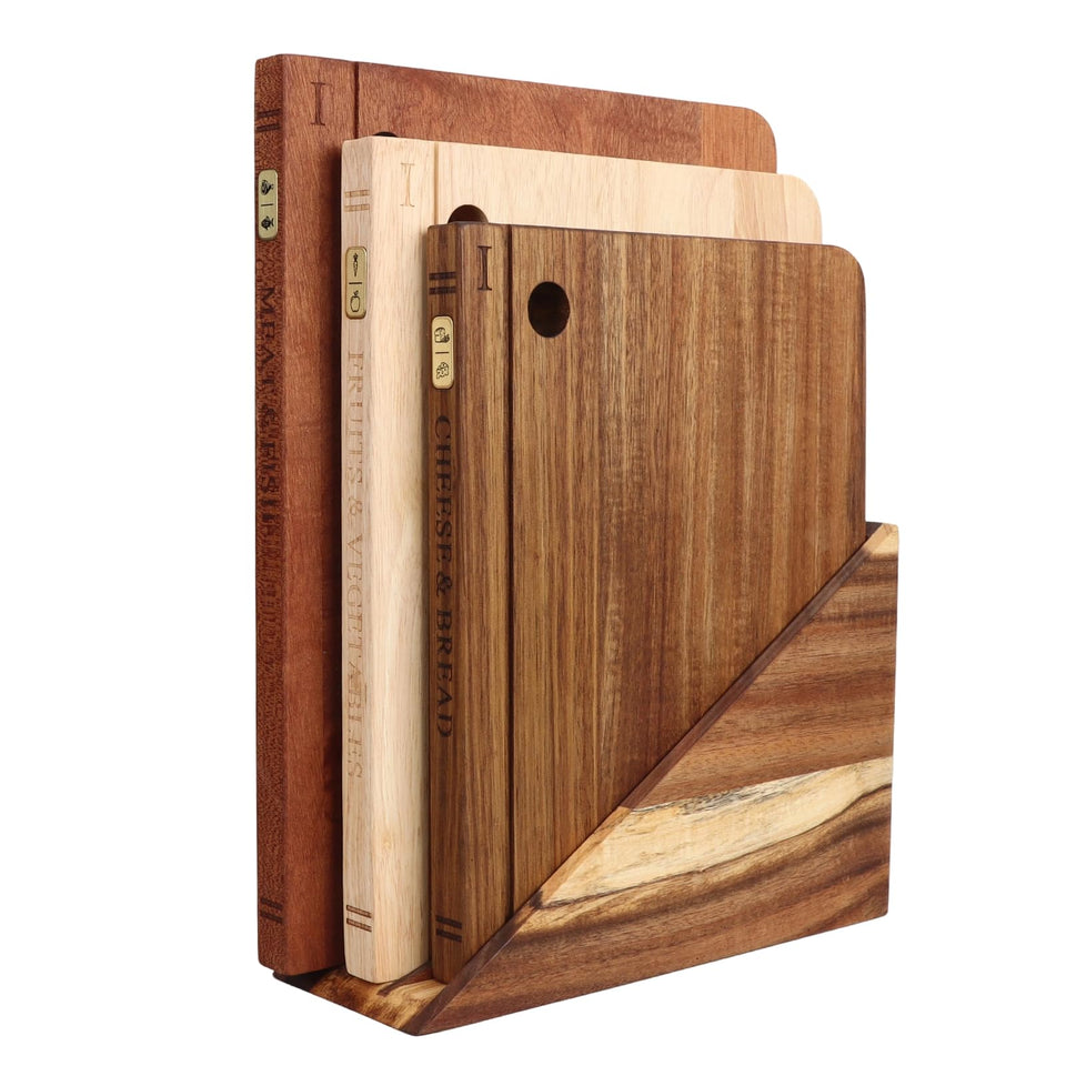 NKDFRI book cutting board in acacia wood offers a sturdy surface for precise chopping.