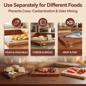 NKDFRI boards with brass indicators help you choose the right board for ingredients.