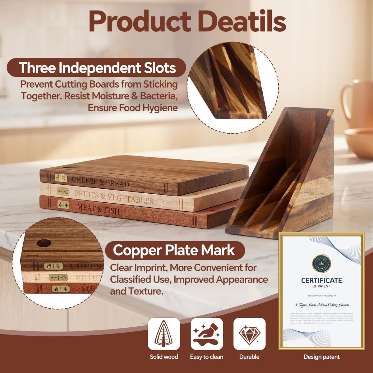 NKDFRI book cutting board in rubberwood provides durability for daily chopping tasks.