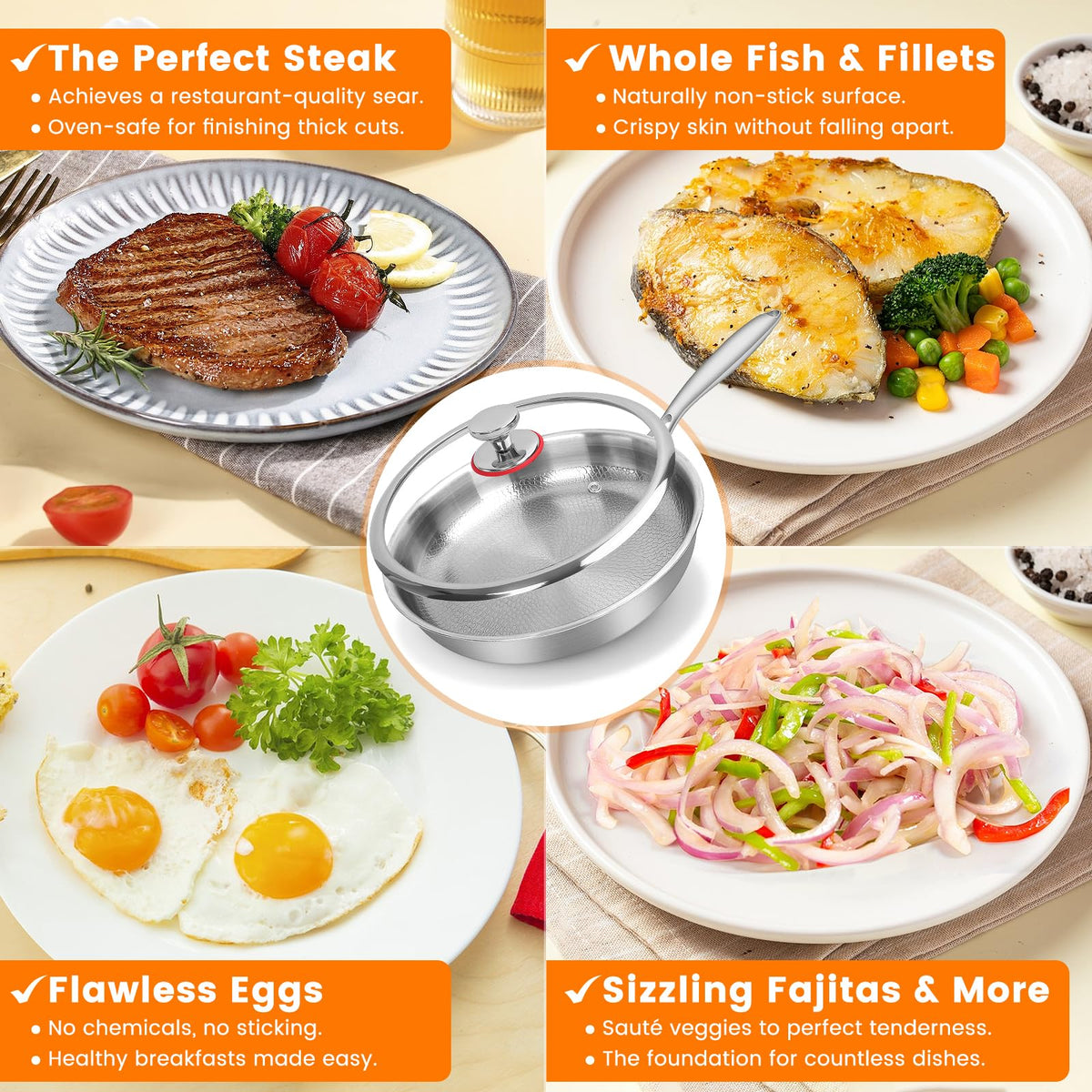 NKDFRI Titanium Hammered Pan heat distribution shows even heating with no hotspots