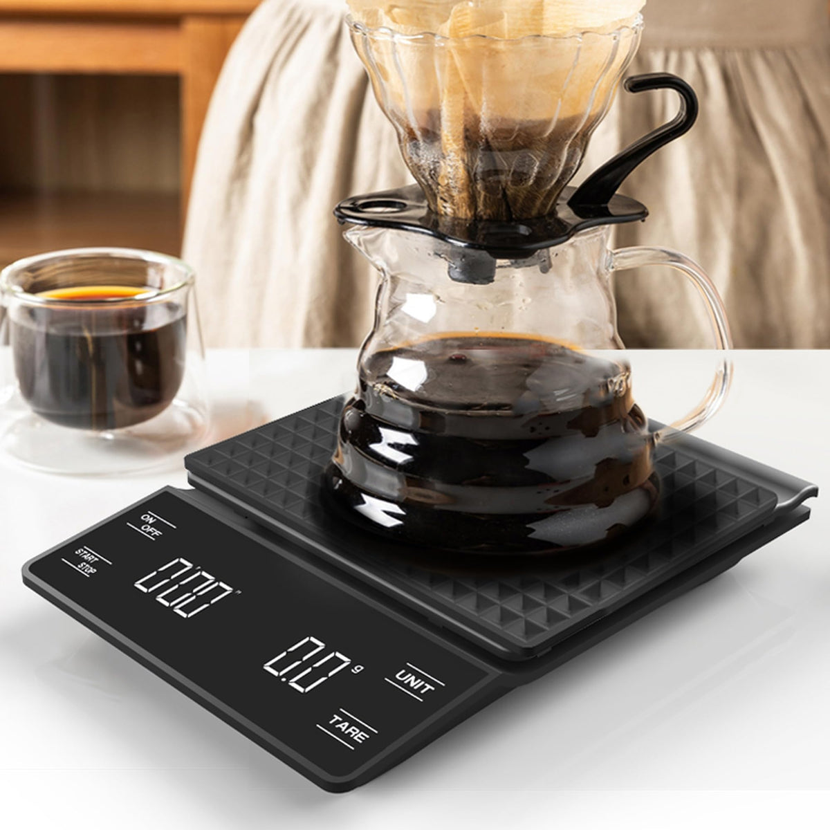 NKOVE espresso and pour-over ready scale helps refine timing and dosing.