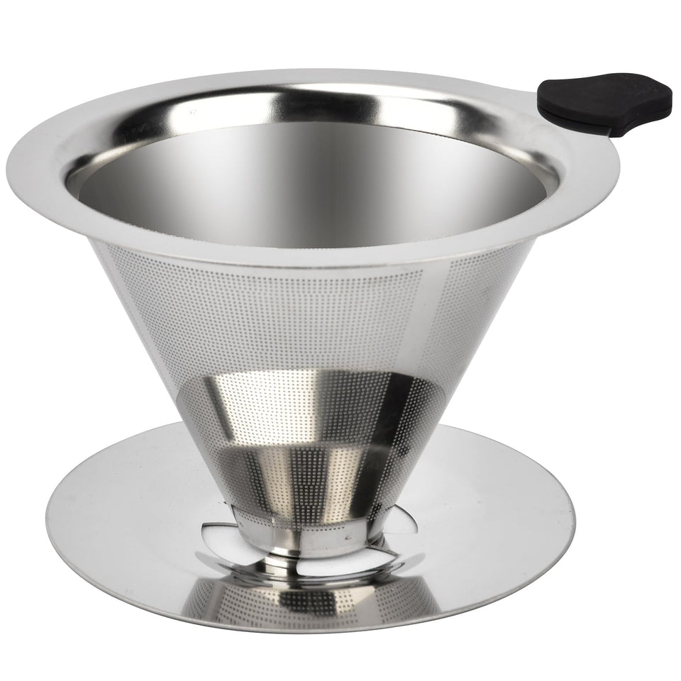 Nkove Pour Over Dripper stainless steel on cup for full-bodied flavor