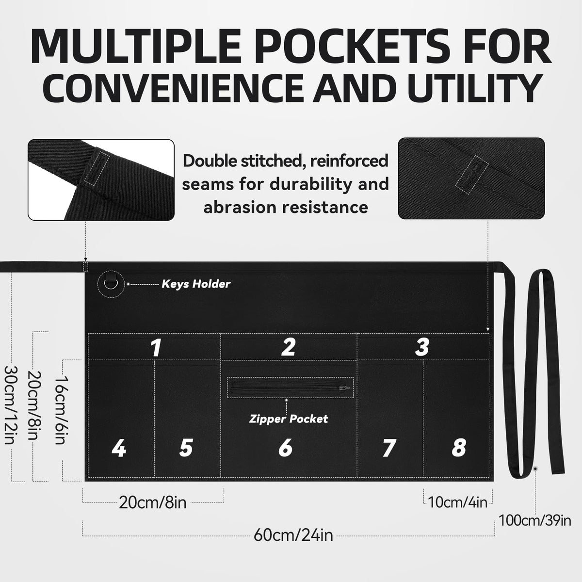 NLUS 2-pack server apron back view shows long adjustable ties for universal fit
