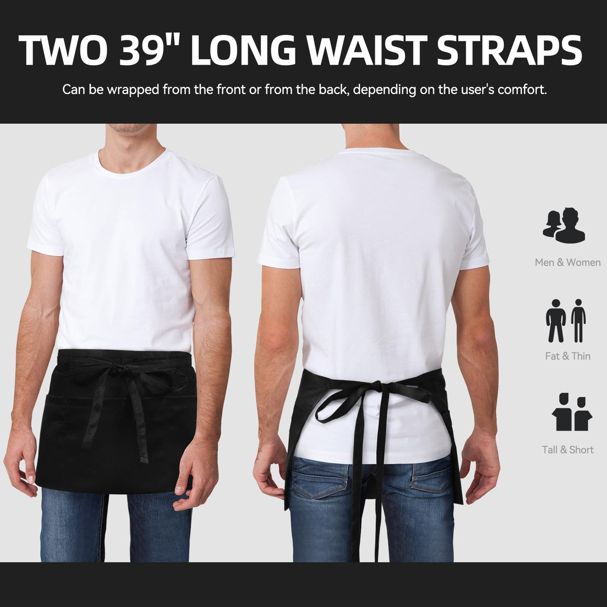 NLUS server apron with adjustable waist straps for universal fit.