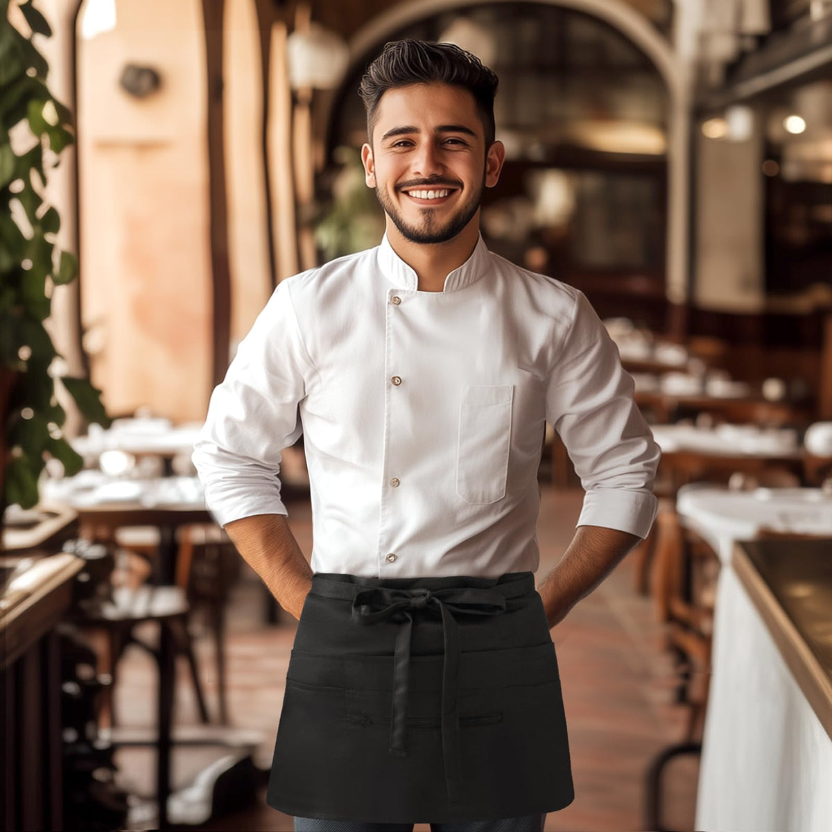 NLUS universal-size apron with long ties fits most waistlines comfortably