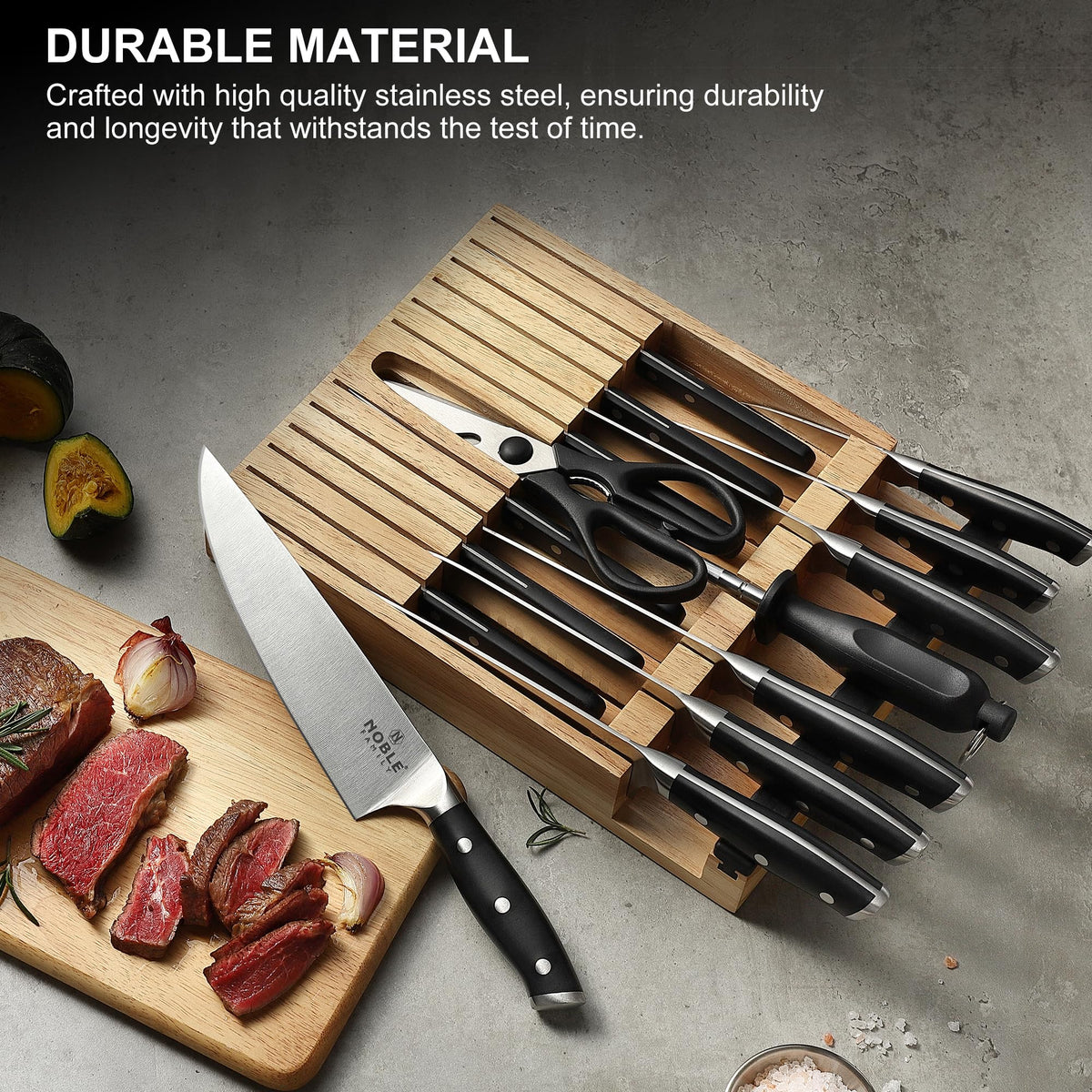 N NOBLE FAMILY 7in santoku knife balanced handle for comfortable prep.