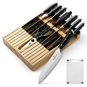N NOBLE FAMILY knife-set block in-drawer keeps blades organized and within easy reach.