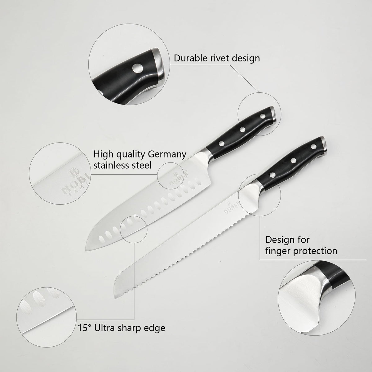 N NOBLE FAMILY kitchen scissors add versatile handling for small tasks.