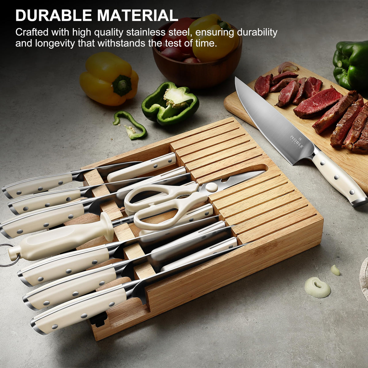 N NOBLE FAMILY cutting board included supports efficient prep and easy cleanup.