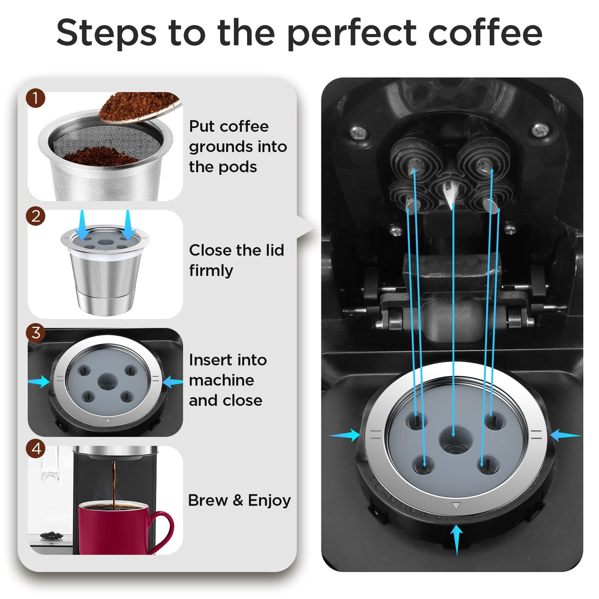 NOALTO dishwasher safe reusable K cup for effortless cleaning after brew.