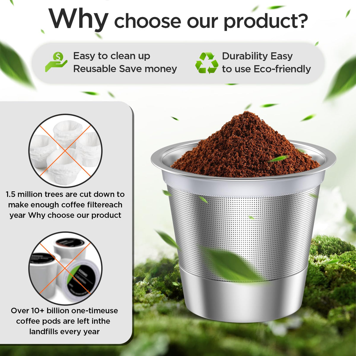 NOALTO stainless steel K cup eco-friendly design.