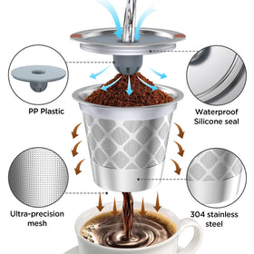 NOALTO stainless-steel k-cup filter close-up, durable design for daily use