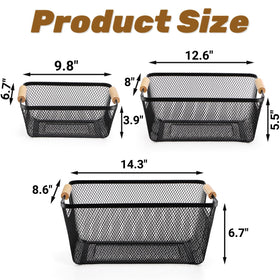 Noamus 3-pack medium basket with wooden handle supports easy pantry sorting.