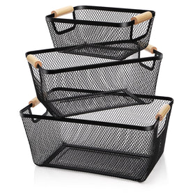 Noamus 3-pack small basket with wooden handle for compact fruit and snack organization.