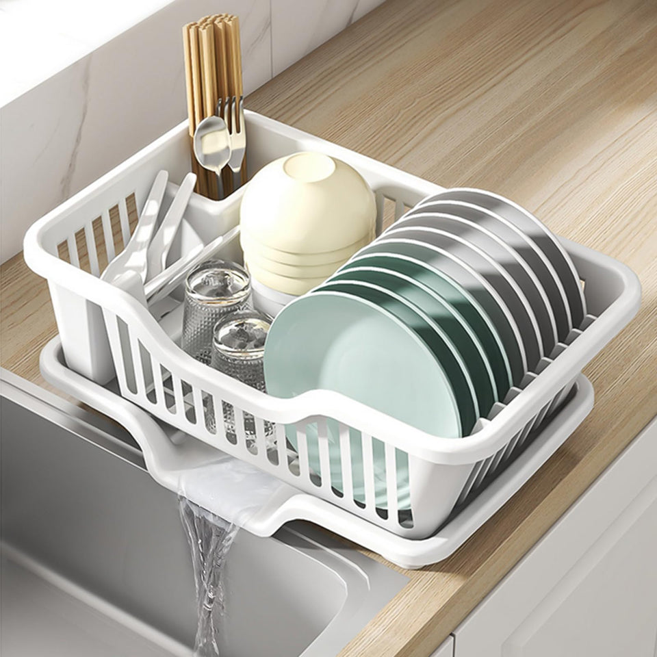 Noamus dish drying rack top over sink keeps counter space clear and dries quickly.