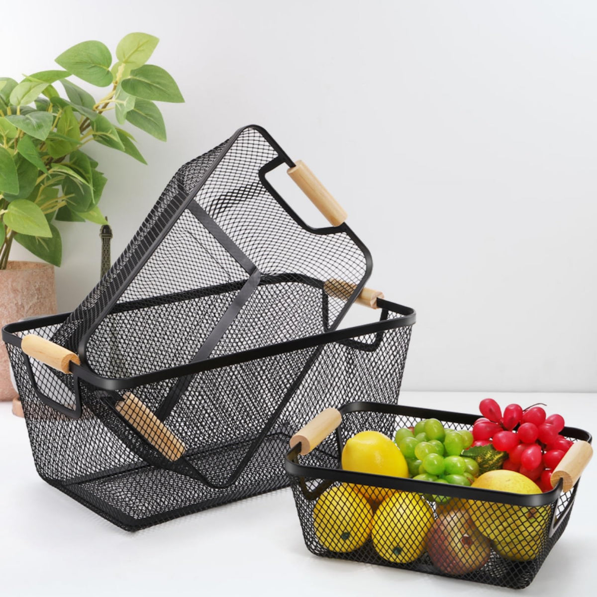 Noamus fruit and snack storage enhances pantry organization with a rustic touch.