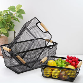Noamus fruit and snack storage enhances pantry organization with a rustic touch.