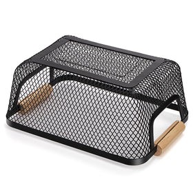 Noamus kitchen organizer mesh basket with wooden handle for countertop storage.