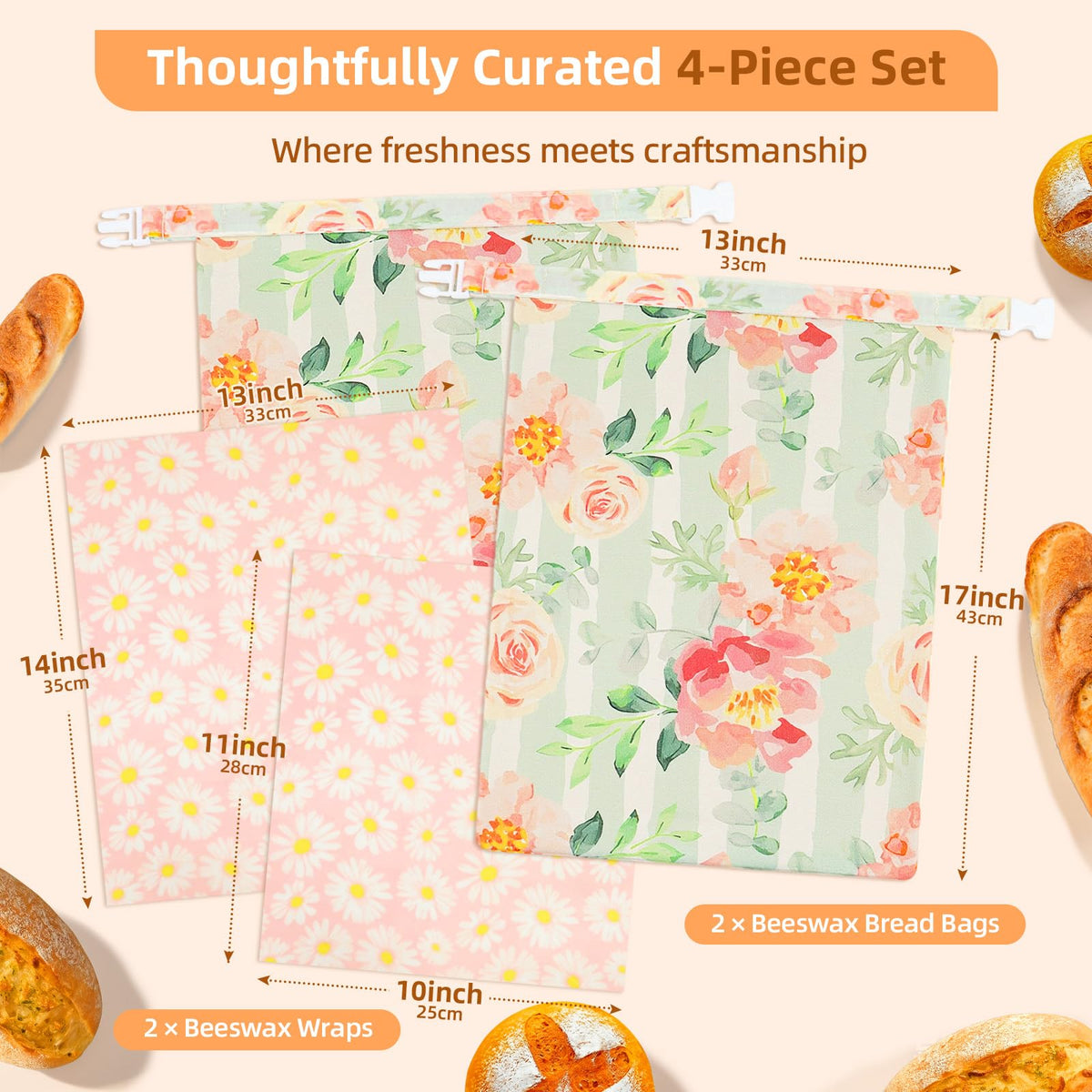 Nobineck beeswax bread bag, inside lining detail shows moisture control for freshness.