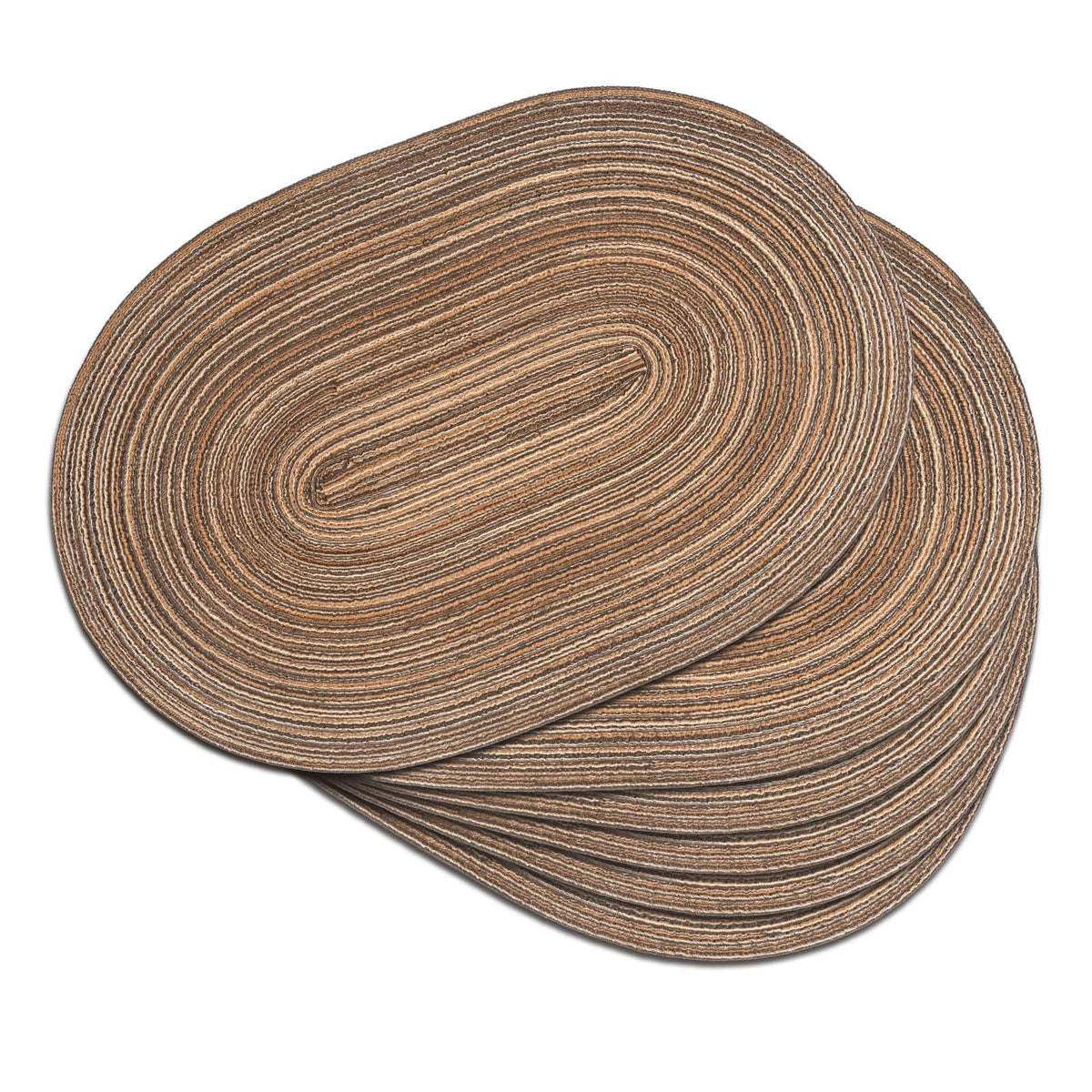 Noctiflorous oval braided placemats in brown, top view, protect surfaces during family meals.