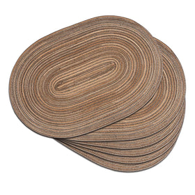 Noctiflorous oval braided placemats in brown, top view, protect surfaces during family meals.