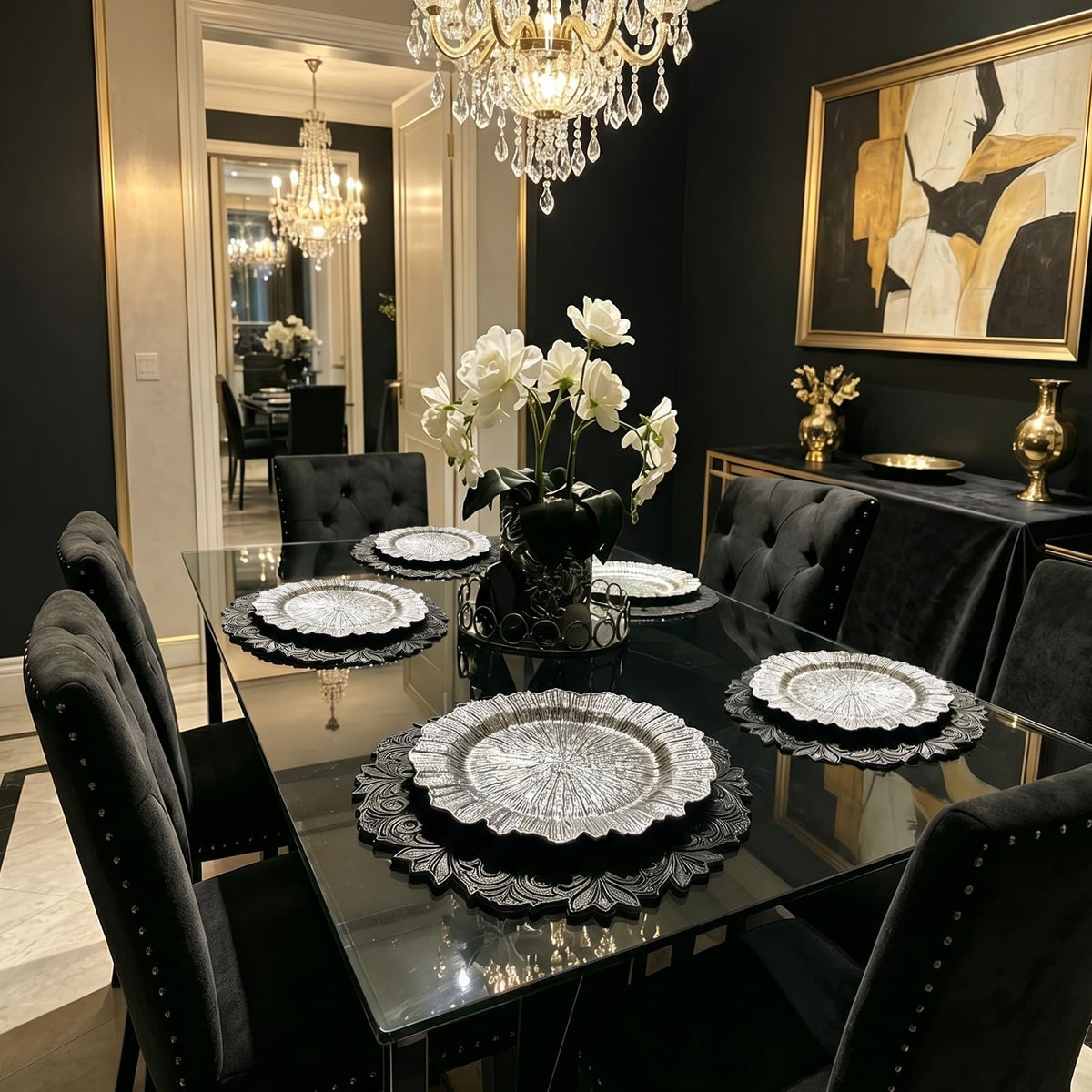 Noctiflorous modern leather-like placemats elevate table decor subtly.