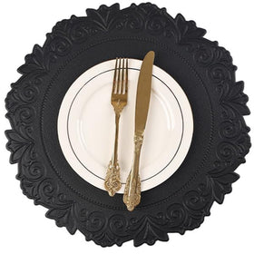 Noctiflorous round placemats texture close-up showing engraved detail and durable surface protection.