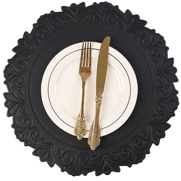 Noctiflorous round placemats texture close-up showing engraved detail and durable surface protection.