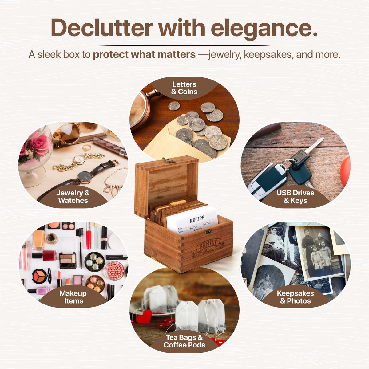 NOFEO Premium Acacia Recipe Box interior with 9 wooden dividers ready to organize