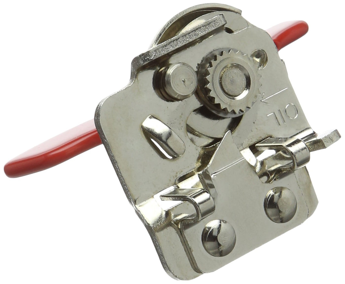 Nogent Super Kim safety can opener red cutter close-up shows durability.
