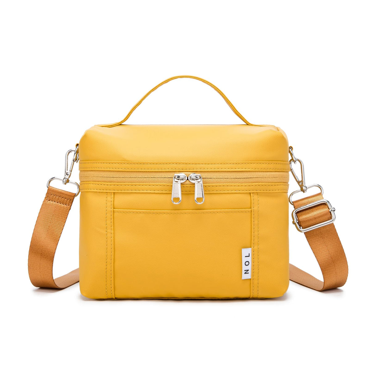NOL insulated lunch bag in earth yellow, front view, keeps meals fresh for work.