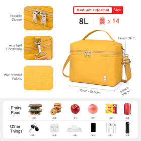 NOL earth yellow lunch bag open compartment, neatly organized interior.