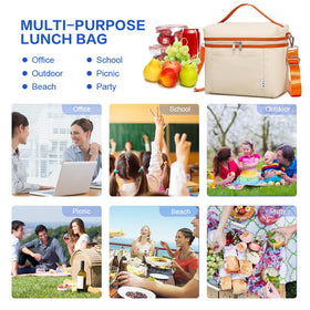 NOL medium-size cream-orange lunch bag, 8L capacity for work meals.
