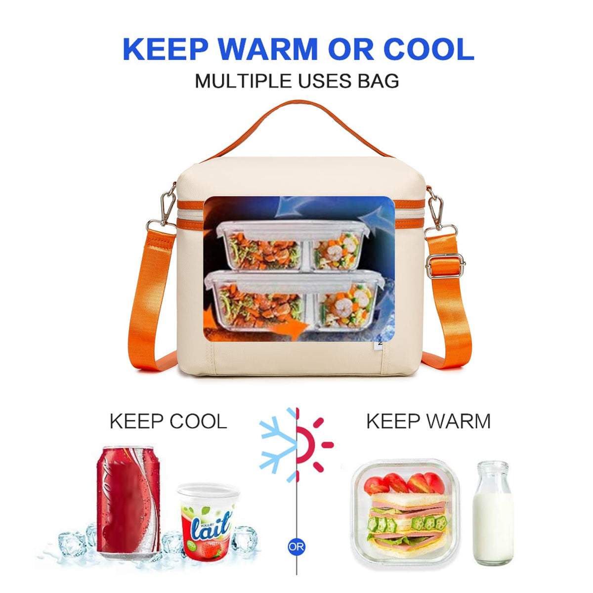 NOL small-size cream-orange lunch bag fits 6 cans or two bentos.