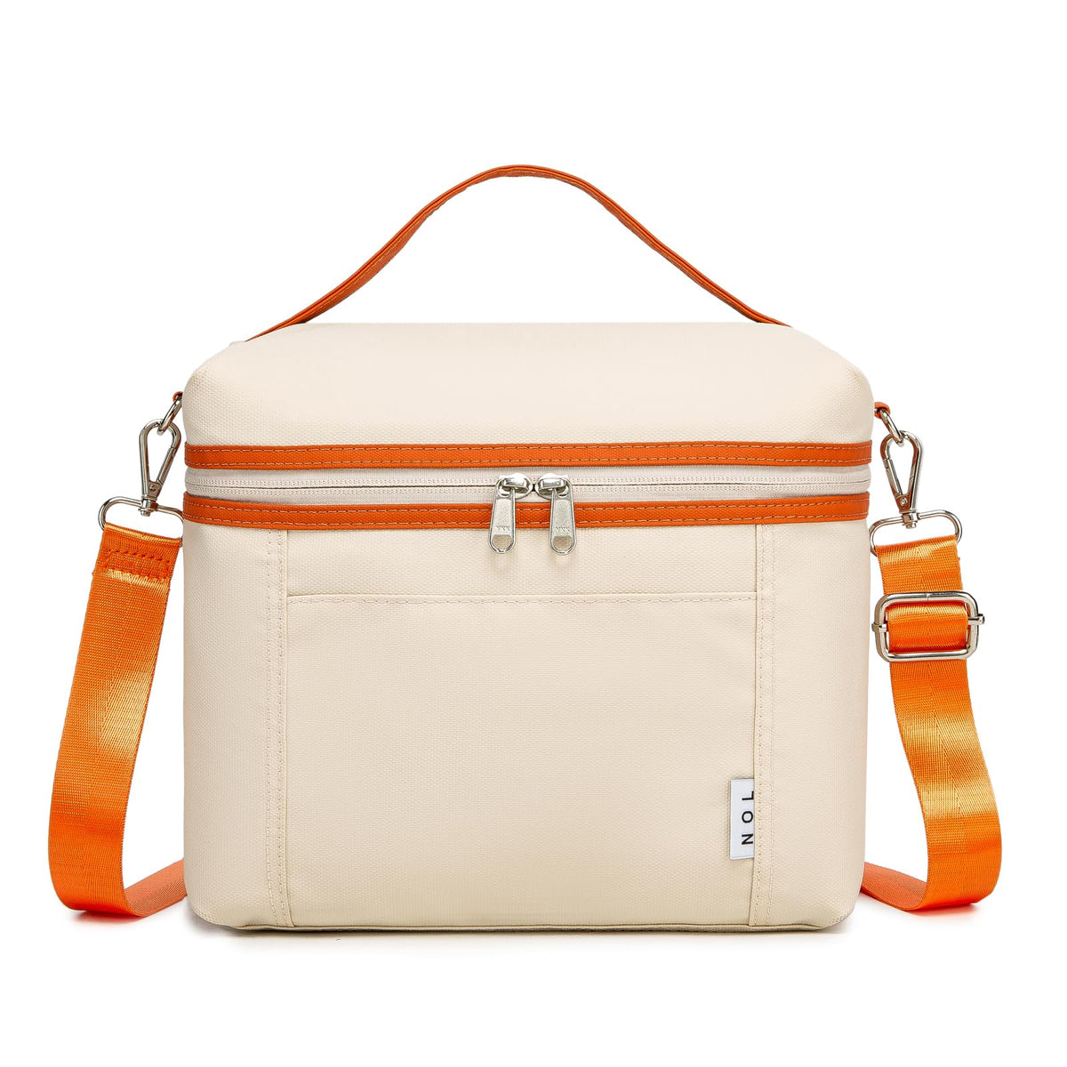 NOL insulated lunch bag for women cream orange, front view, perfect for office meals.