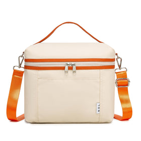 NOL insulated lunch bag for women cream orange, front view, perfect for office meals.