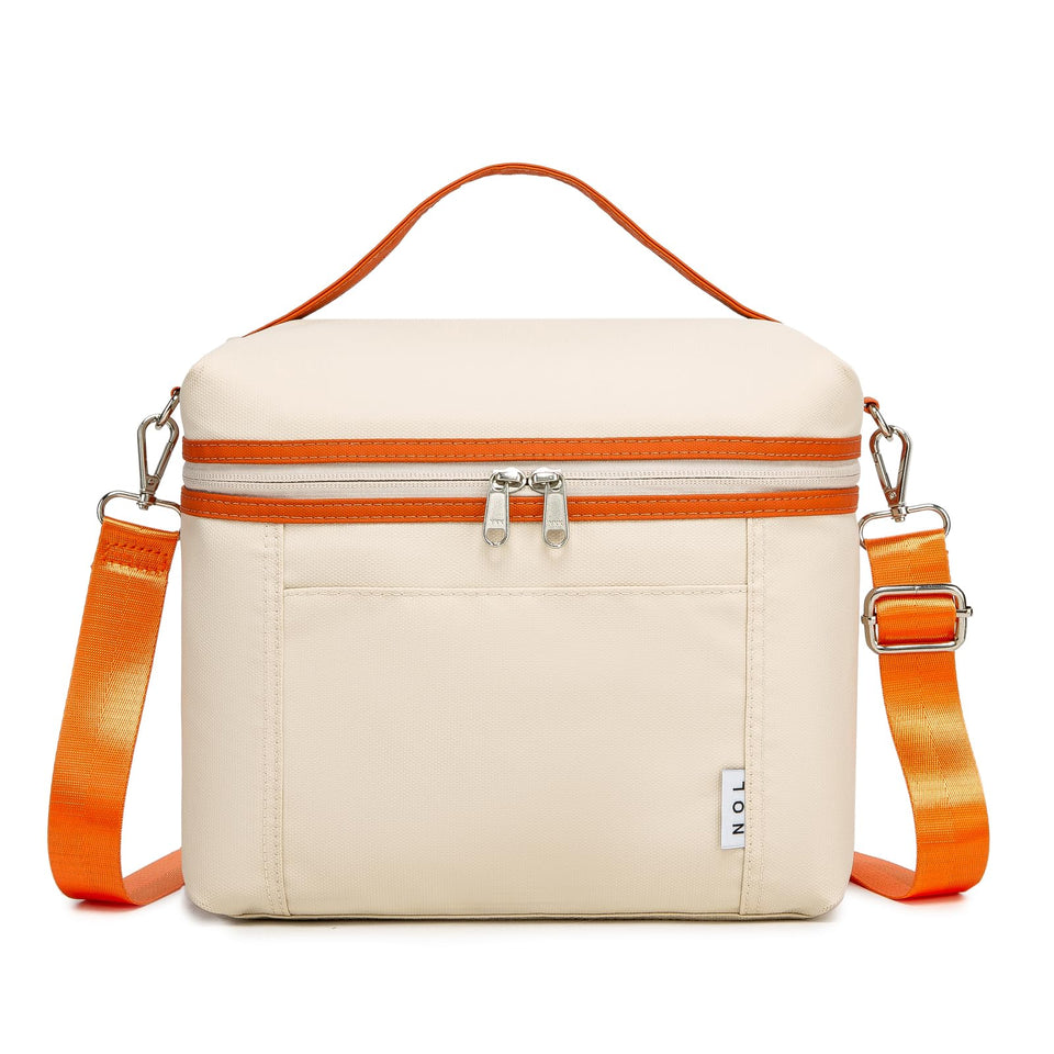 NOL insulated lunch bag for women cream orange, front view, perfect for office meals.
