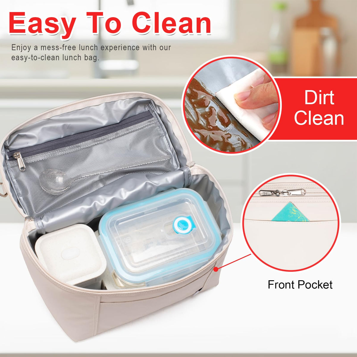 NOL Natural Organic Lifestyle lunch bag cream, interior open view showing organized space